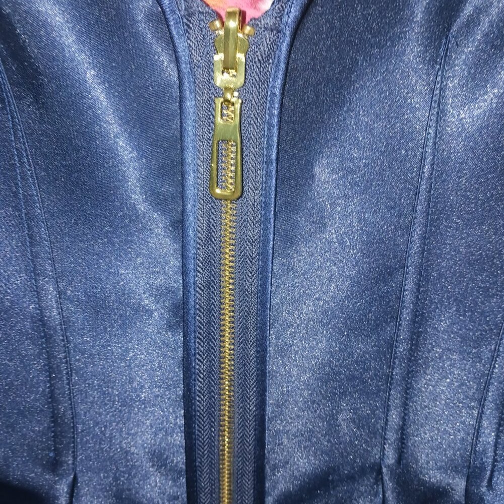 Nicole Miller Reversible Satin Dress SZ 8, Floral and Navy, Full Length Back Zip - Picture 11 of 16